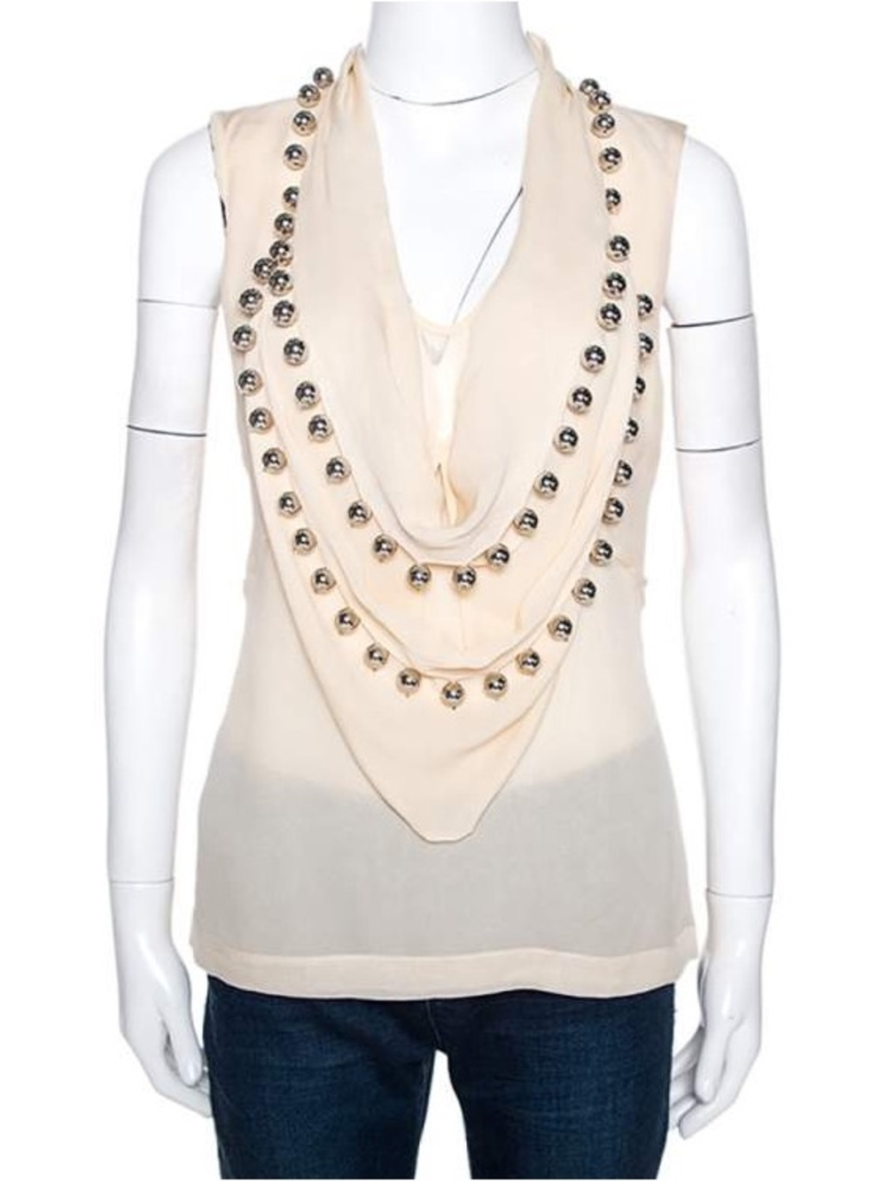 Diane Von Furstenberg Size 6 Cream Beaded Blouse